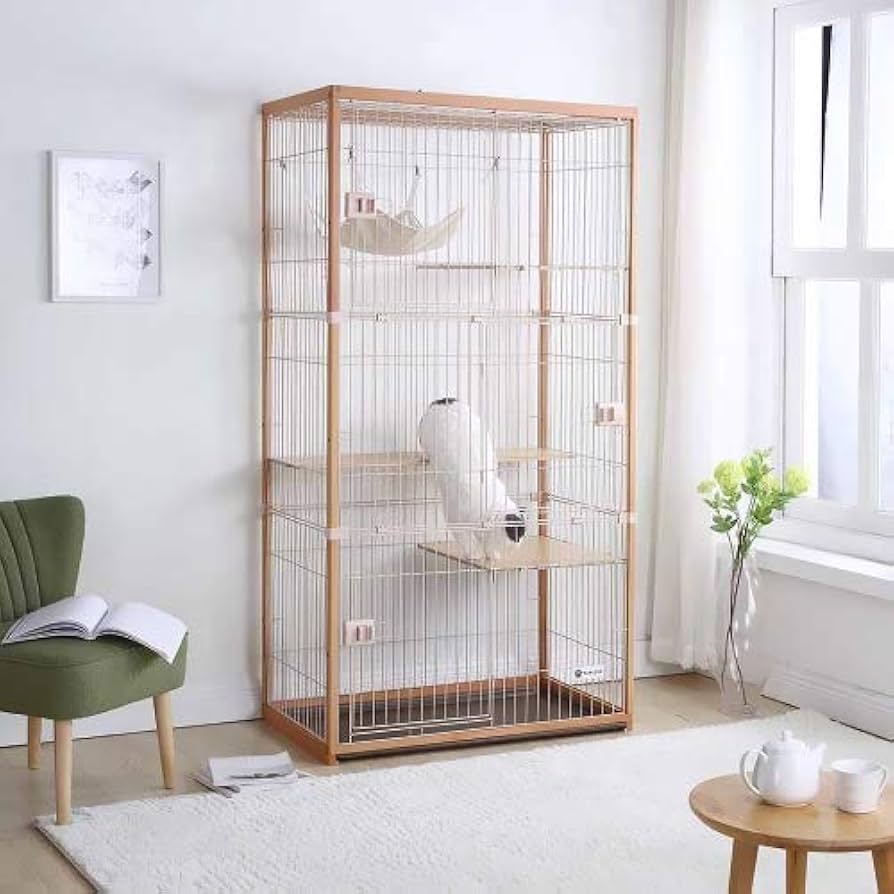 Amazon | 最新の 猫 ケージ キャットケージ 3段 木製フレーム